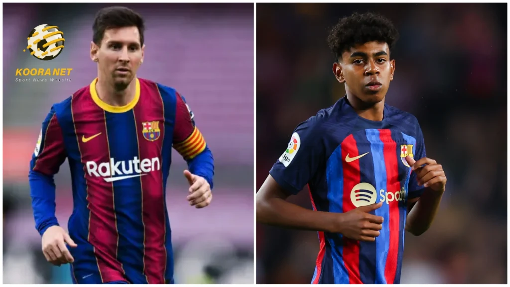 لامين جمال (يمين) نجم برشلونة الحالي مع أسطورة النادي ليونيل ميسي
